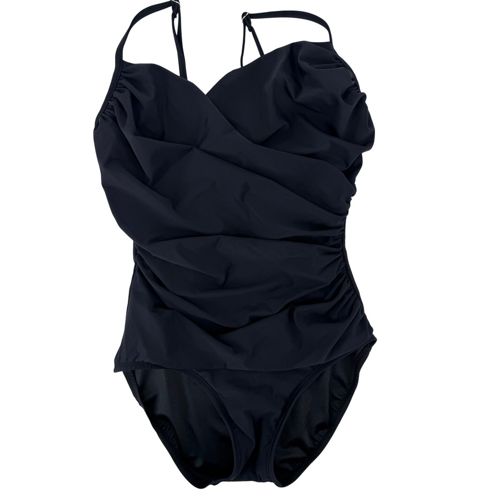 Miraclesuit Womens Black Surplice Draped One Piece Swimsuit Underwire 8 64014510